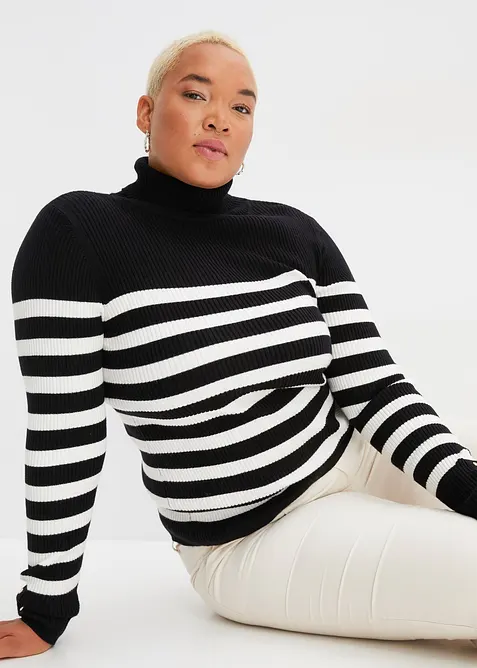 Rol&aacute;kov&yacute; svetr ze směsi s visk&oacute;zou, bonprix