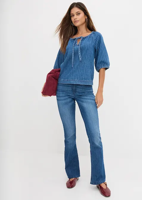 Bootcut dž&iacute;ny Mid Waist, strečov&eacute;, bonprix