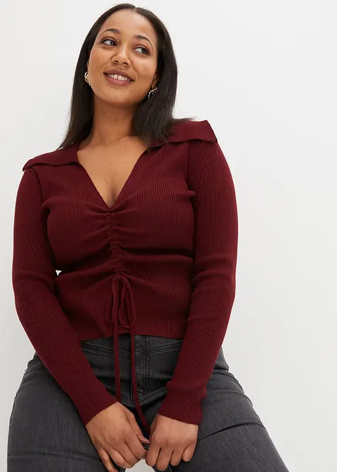 Žebrovan&yacute; svetr s řasen&iacute;m, bonprix