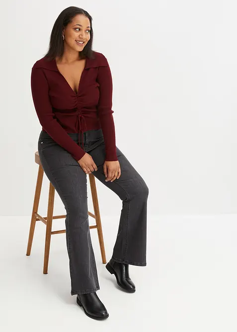 Žebrovan&yacute; svetr s řasen&iacute;m, bonprix