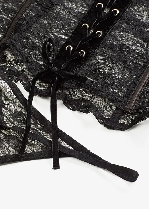 Korzet a kalhotky tanga z krajky (2d&iacute;ln&aacute; souprava), bonprix