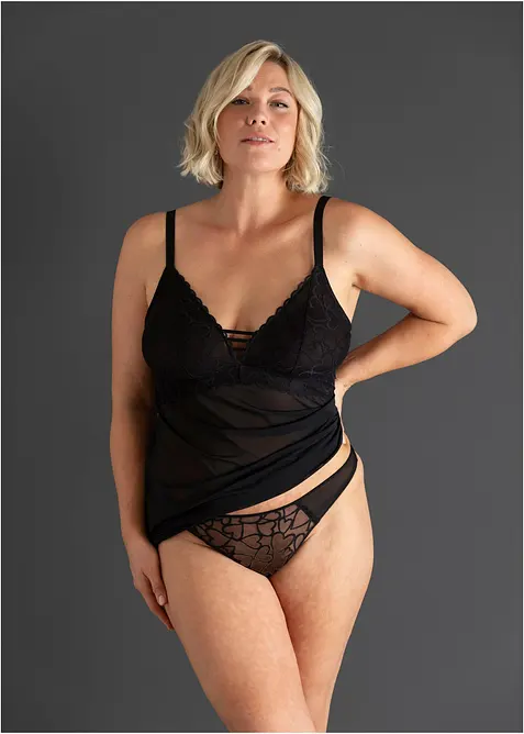 Negliž&eacute; s kosticemi, se srd&iacute;čkovou krajkou, bonprix