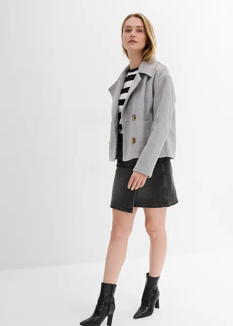 Kr&aacute;tk&yacute; oversize trenčkot s vlněn&yacute;m vzhledem, bonprix