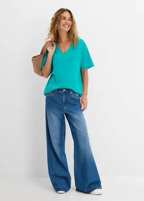 Dlouh&eacute; tričko se &scaron;irok&yacute;m střihem a s v&yacute;střihem do V, kr&aacute;tk&yacute; ruk&aacute;v (5 ks v balen&iacute;), bonprix