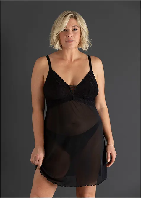 Negliž&eacute; s kosticemi, se srd&iacute;čkovou krajkou, bonprix