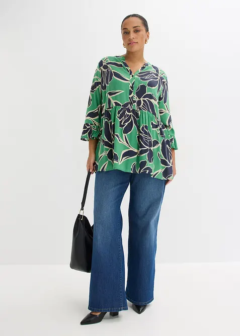 Tunikov&aacute; halenka ze spl&yacute;vav&eacute; visk&oacute;zy, bonprix