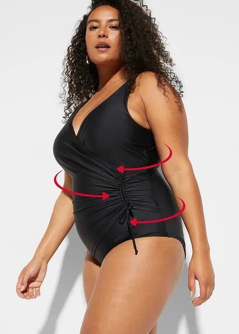 Stahovac&iacute; jednod&iacute;ln&eacute; plavky, lehk&yacute; tvaruj&iacute;c&iacute; efekt, s řasen&iacute;m, bonprix