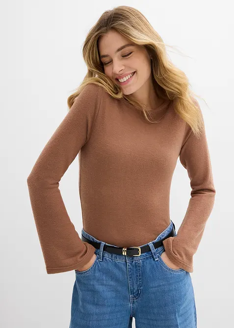 Triko s dlouh&yacute;m ruk&aacute;vem, z měkk&eacute; visk&oacute;zov&eacute; směsi, bonprix