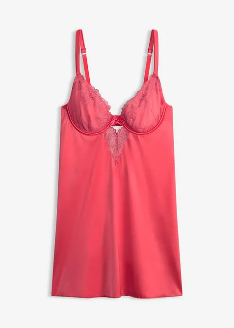 Babydoll z leskl&eacute;ho materi&aacute;lu a s třpytivou květinovou v&yacute;&scaron;ivkou, bonprix