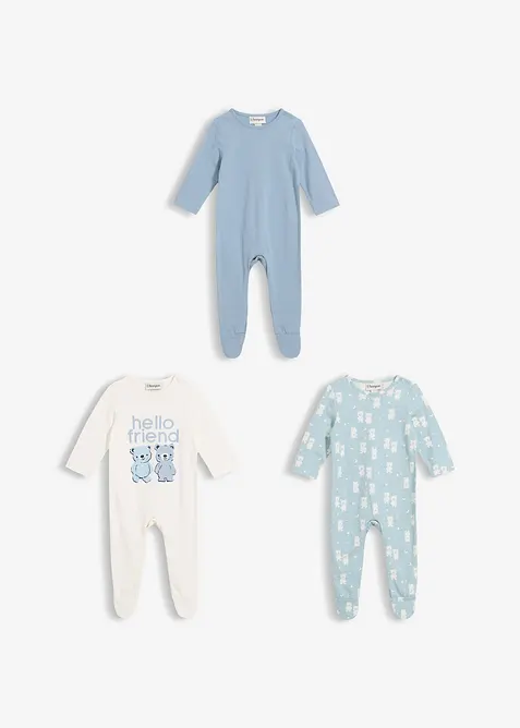 Dupačky na span&iacute;, s ťapkami, z čist&eacute; organick&eacute; bavlny (3 ks v balen&iacute;), bonprix