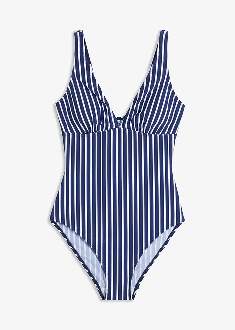 Stahovac&iacute; jednod&iacute;ln&eacute; plavky s hlubok&yacute;m v&yacute;střihem, středn&iacute; tvaruj&iacute;c&iacute; efekt, bonprix