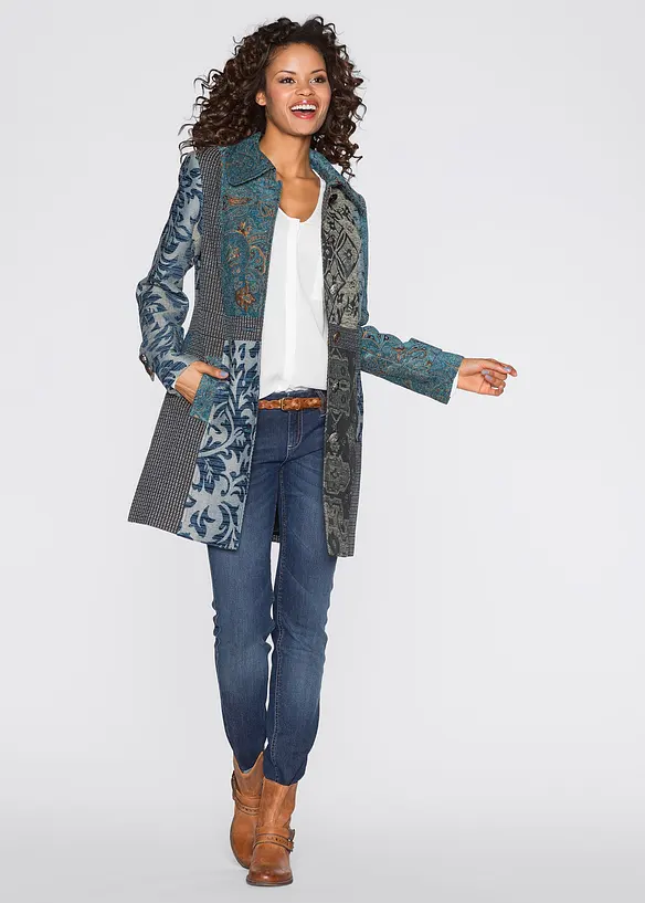 Krátký kabát s propracovaným žakárovým vzhledem, bonprix