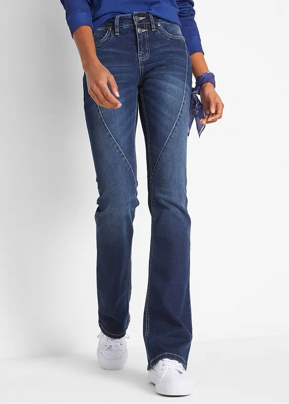 Bootcut džíny Mid Waist, strečové, bonprix