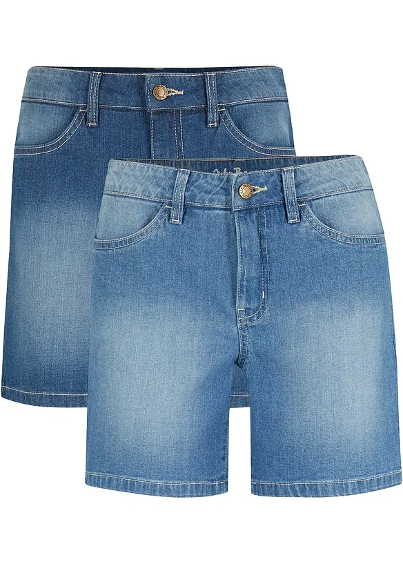 Džínové šortky Slim Fit, Mid Waist (2 ks v balení), bonprix