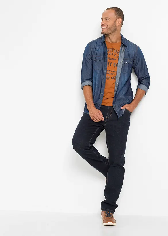 Strečové termo džíny Straight s hřejivou flísovou podšívkou, Classic Fit, bonprix