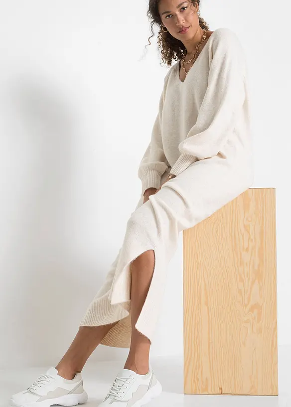 Oversize pletené šaty v délce midi, bonprix