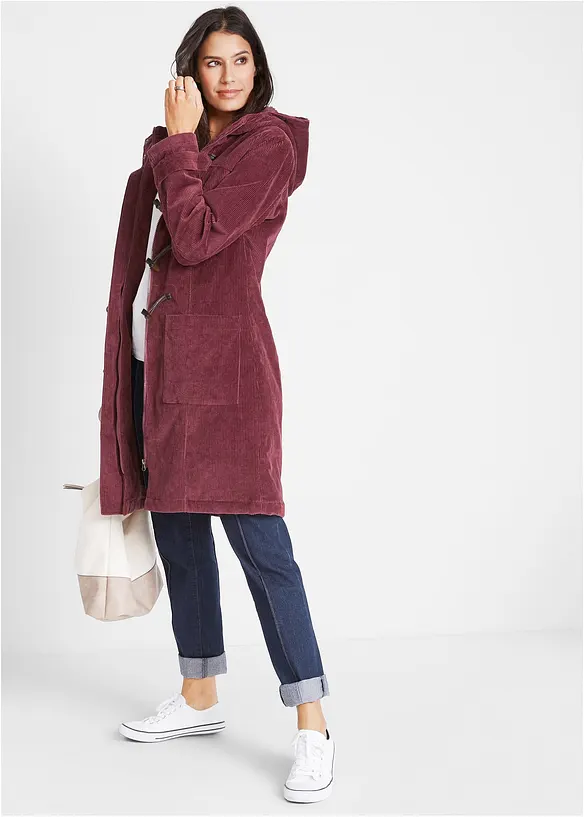 Polodlouhý kabát Dufflecoat, z manšestru, bonprix