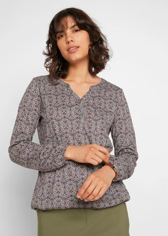 Potištěné triko s Henley límečkem, dlouhý rukáv, bonprix