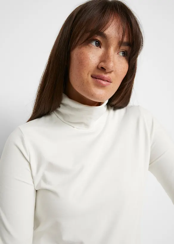 Bavlněné strečové dlouhé triko s rolákem a postranním rozparkem, Soft-Touch, bpc bonprix collection