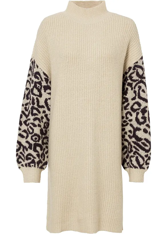 Pletené oversized šaty s leopardím vzorem, bonprix