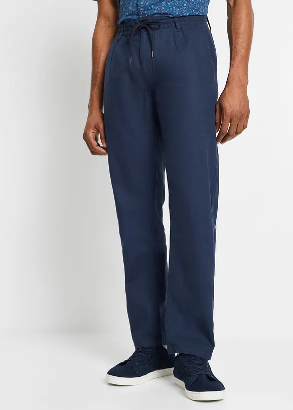 Kalhoty bez zapínání, ze vzdušné směsi se lnem, Relaxed Fit, Straight, bonprix