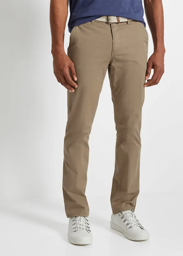 Chino kalhoty s pohodlným pasem a opaskem, Regular Fit, Straight, bonprix