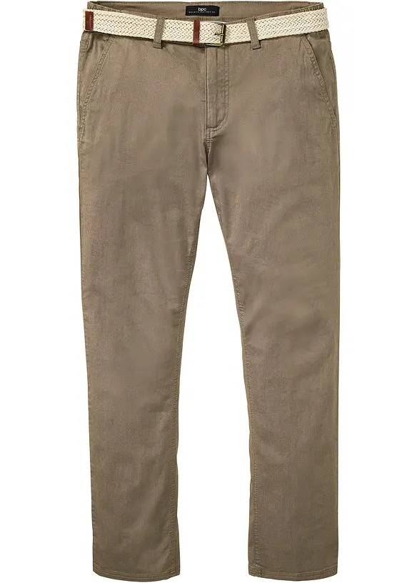 Chino kalhoty s pohodlným pasem a opaskem, Regular Fit, Straight, bonprix