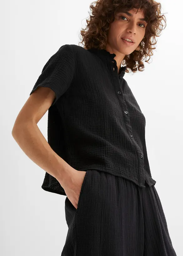 Kalhoty Culotte z bavlněn&eacute;ho mu&scaron;el&iacute;nu, bonprix