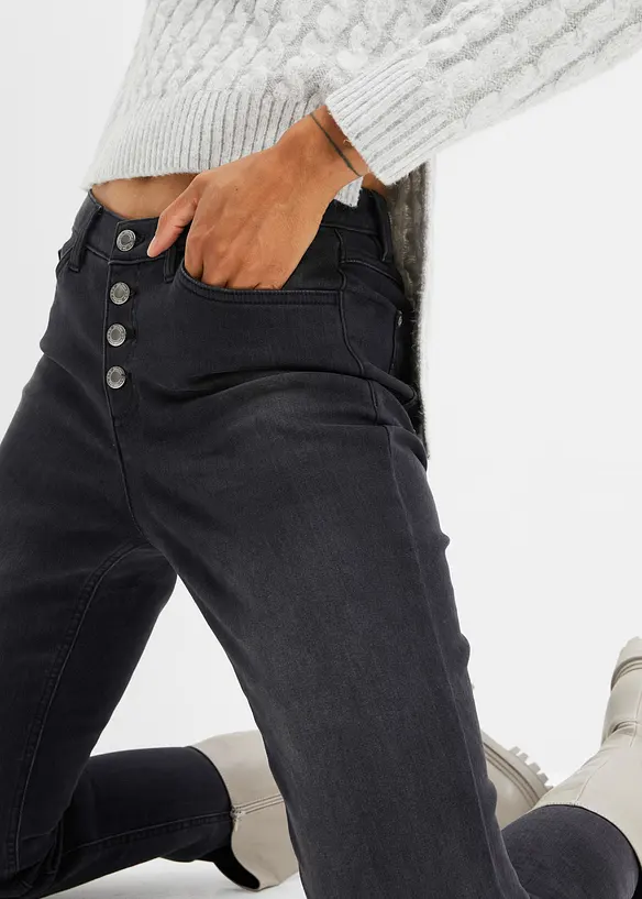 Termo džíny s hebkou vnitřní stranou, Boyfriend, Mid Waist, bonprix