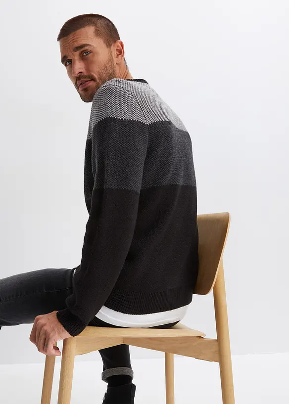 Svetr s kulatým výstřihem, ve stylu colourblocking, bonprix