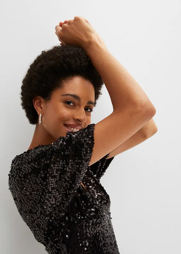 Šaty s flitry a hlubokým výstřihem, bonprix