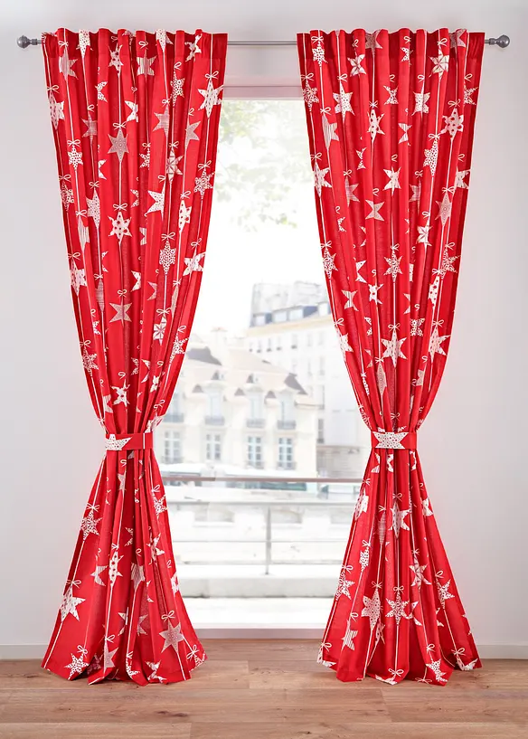 Závěs s potiskem hvězd vč. řasicí úchytky (1 ks), bonprix