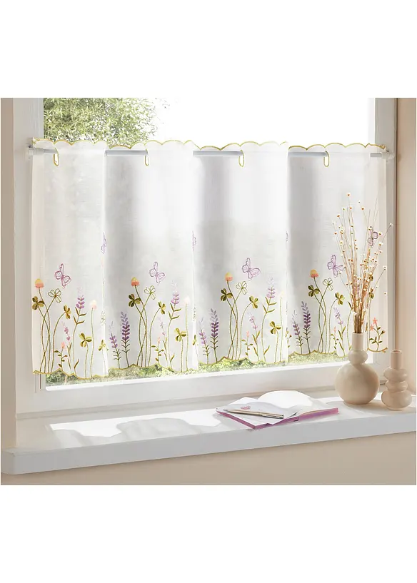 Vitrážková záclona s květinovou výšivkou, bonprix