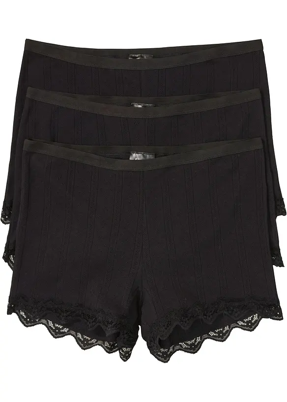 Dámské boxerky z lehké bavlny s krajkou (3 ks v balení), bonprix