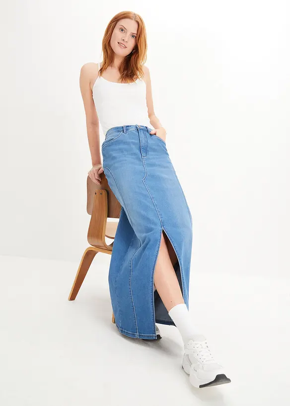 Džínová sukně Low Waist, pohodlná pasovka, bonprix