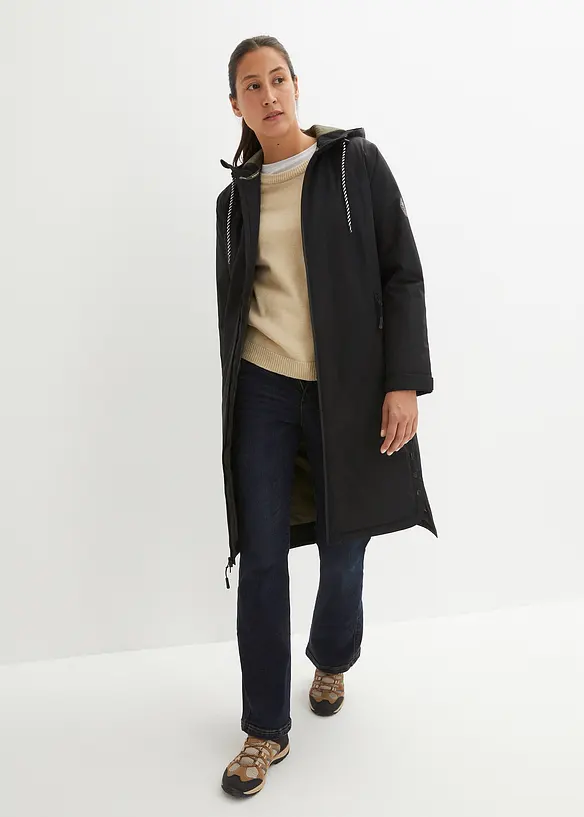 Nepromokavý, zateplený kabát v midi délce, bonprix