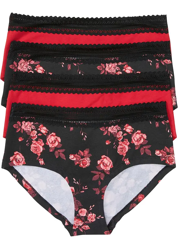 Maxikalhotky (4 ks v balení) s krajkou a organickou bavlnou, bonprix