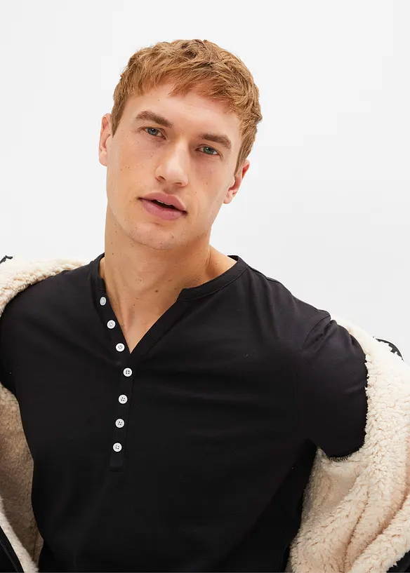 Henley triko dlouh&yacute;m ruk&aacute;vem, Slim Fit, čist&aacute; organick&aacute; bavlna, bonprix