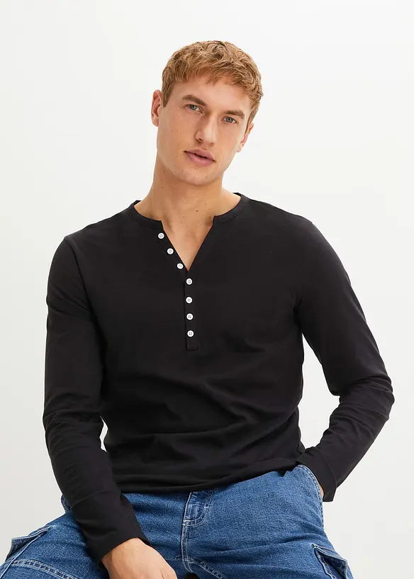 Henley triko dlouh&yacute;m ruk&aacute;vem, Slim Fit, čist&aacute; organick&aacute; bavlna, bonprix