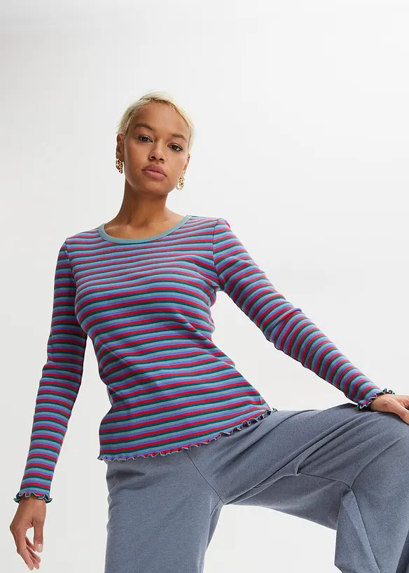 Žebrovan&eacute; proužkovan&eacute; tričko z organick&eacute; bavlny, bonprix