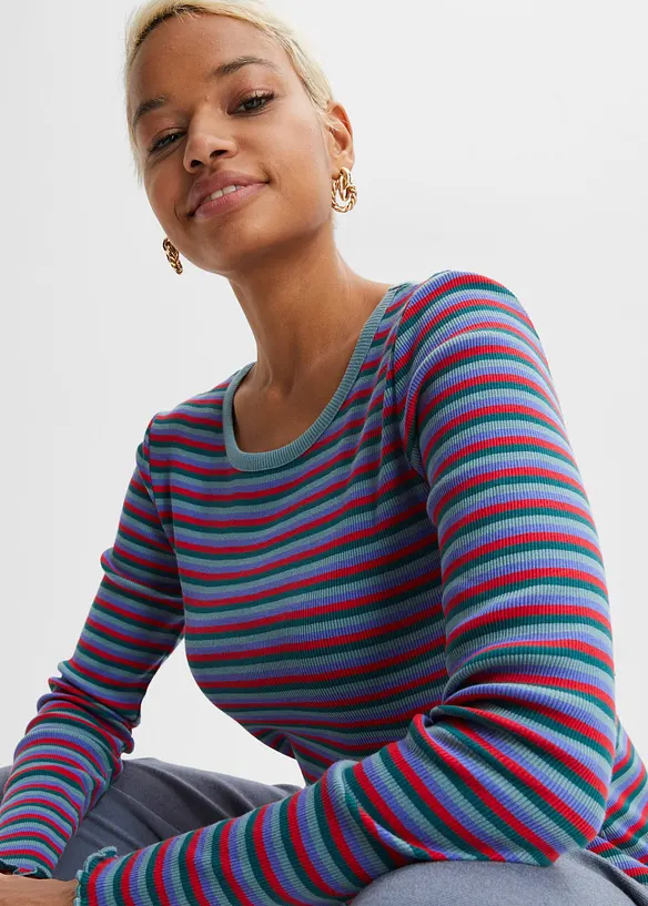 Žebrovan&eacute; proužkovan&eacute; tričko z organick&eacute; bavlny, bonprix