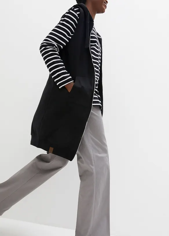 Dlouh&aacute; mikinov&aacute; vesta s kapuc&iacute;, z bavlněn&eacute; směsi, bonprix