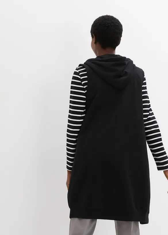 Dlouh&aacute; mikinov&aacute; vesta s kapuc&iacute;, z bavlněn&eacute; směsi, bonprix