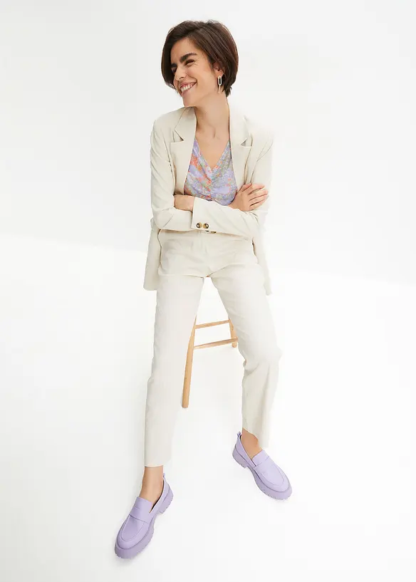 Kalhoty s vysok&yacute;m pasem, ze směsi lnu a visk&oacute;zy, bonprix