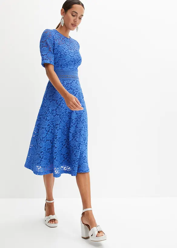 Krajkové midi šaty s háčkovanou vsadkou, bonprix