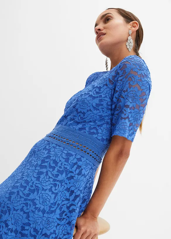 Krajkové midi šaty s háčkovanou vsadkou, bonprix