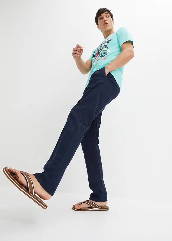 Kalhoty bez zapínání s podílem lnu, Regular Fit Straight, bonprix