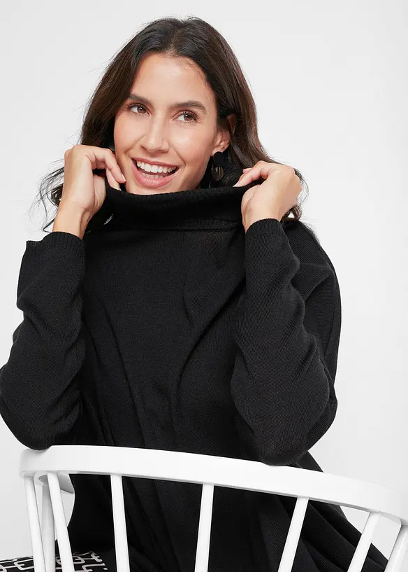 Svetr ve tvaru ponča, s rolákem a asymetrickým střihem, bonprix