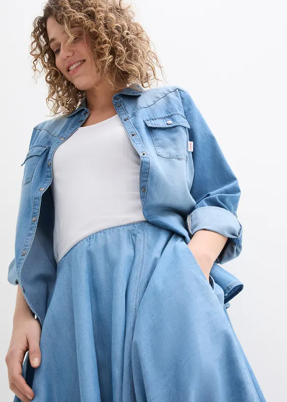Džínová sukně s pohodlným pasem, High Waist, bonprix