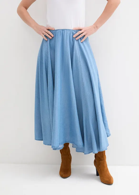Džínová sukně s pohodlným pasem, High Waist, bonprix